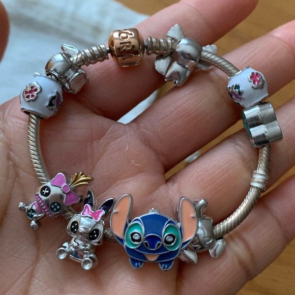 Retired Pandora Rose Clasp Bracelet Barrel Clasp w 9 Disney Lilo & Stitch Charms - Picture 7 of 11